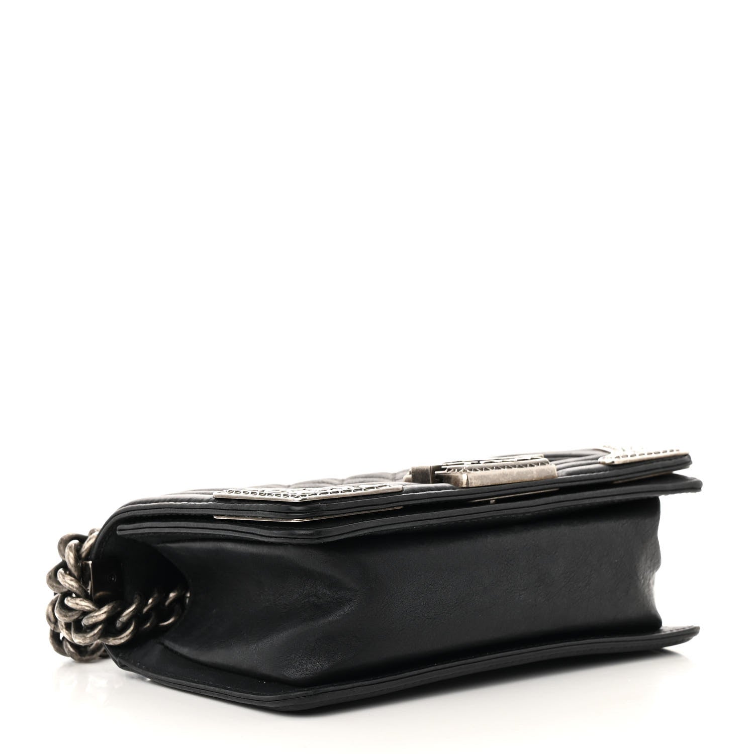 Calfskin Quilted Embellished Metal Small Boy Flap Black