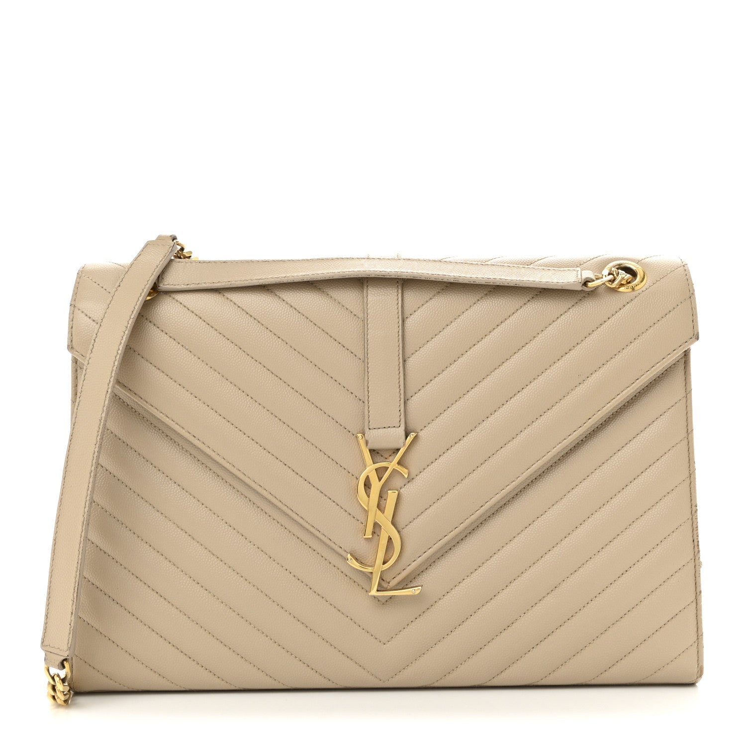Grain De Poudre Matelasse Chevron Large Monogram Satchel Dark Beige