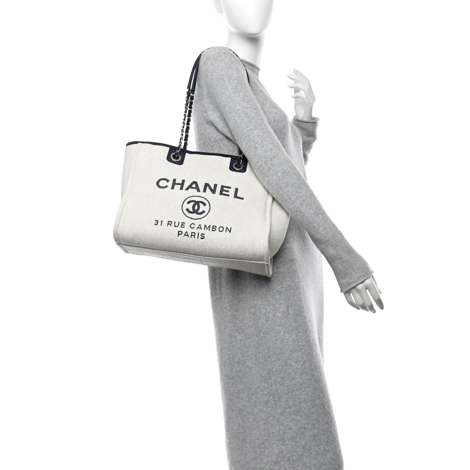 Woven Straw Raffia Small Deauville Tote White Navy