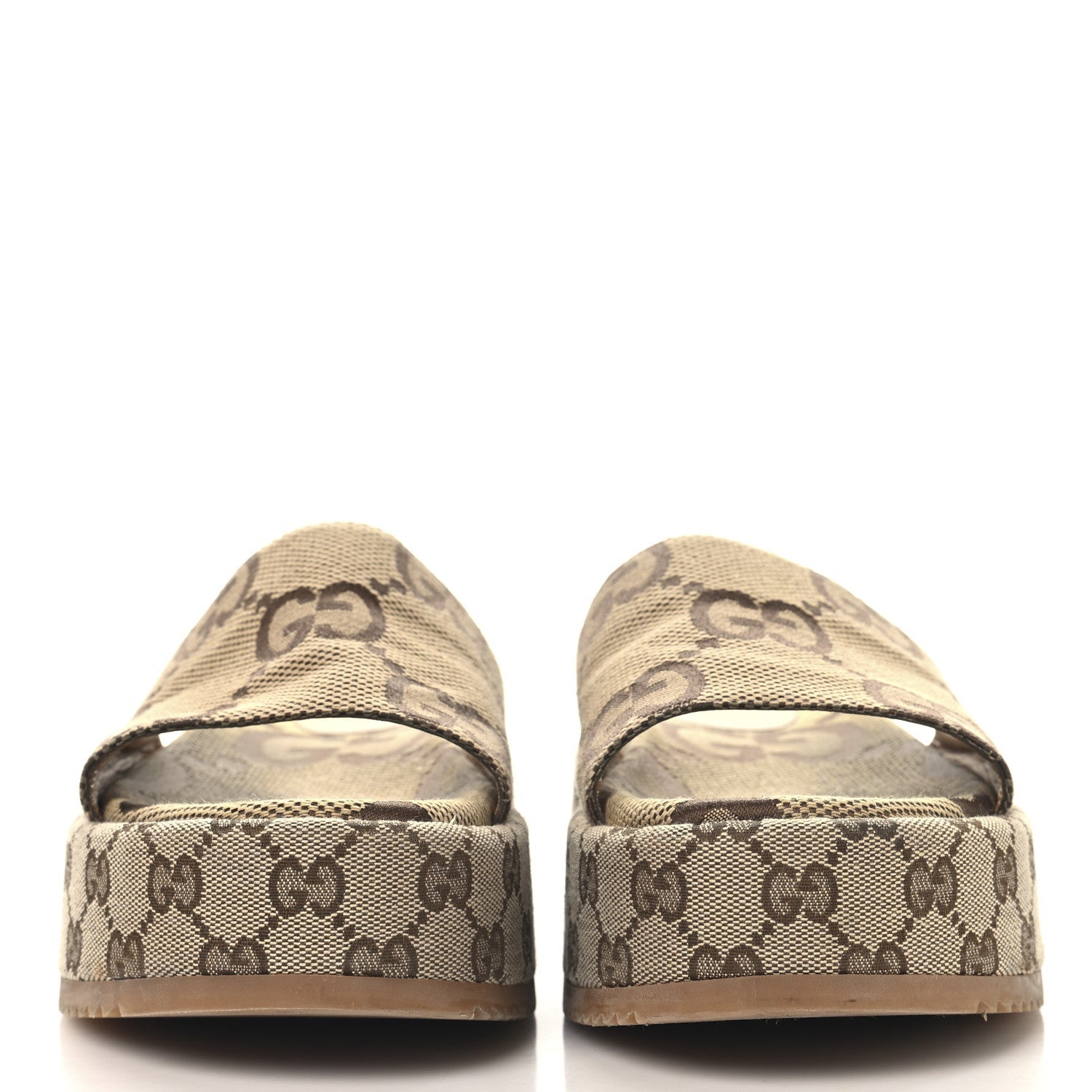 Monogram Maxi GG Angelina Platform 55mm Slide Sandals 38.5 Camel Ebony