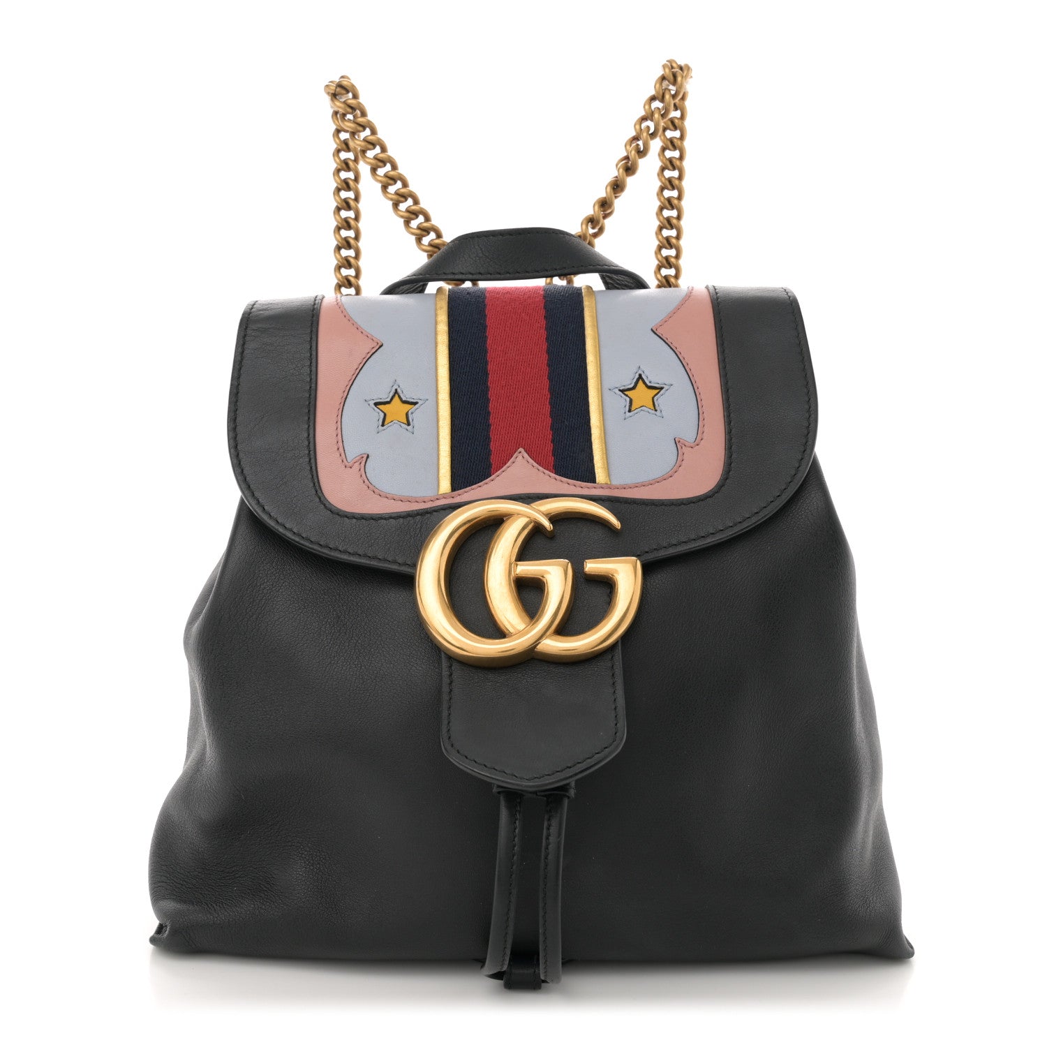 Calfskin Web GG Marmont Flap Chain Backpack Black