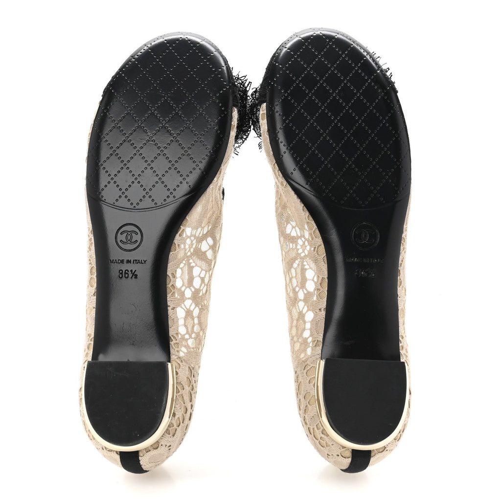 Lace Cap Toe CC Flats 36.5 Beige Black