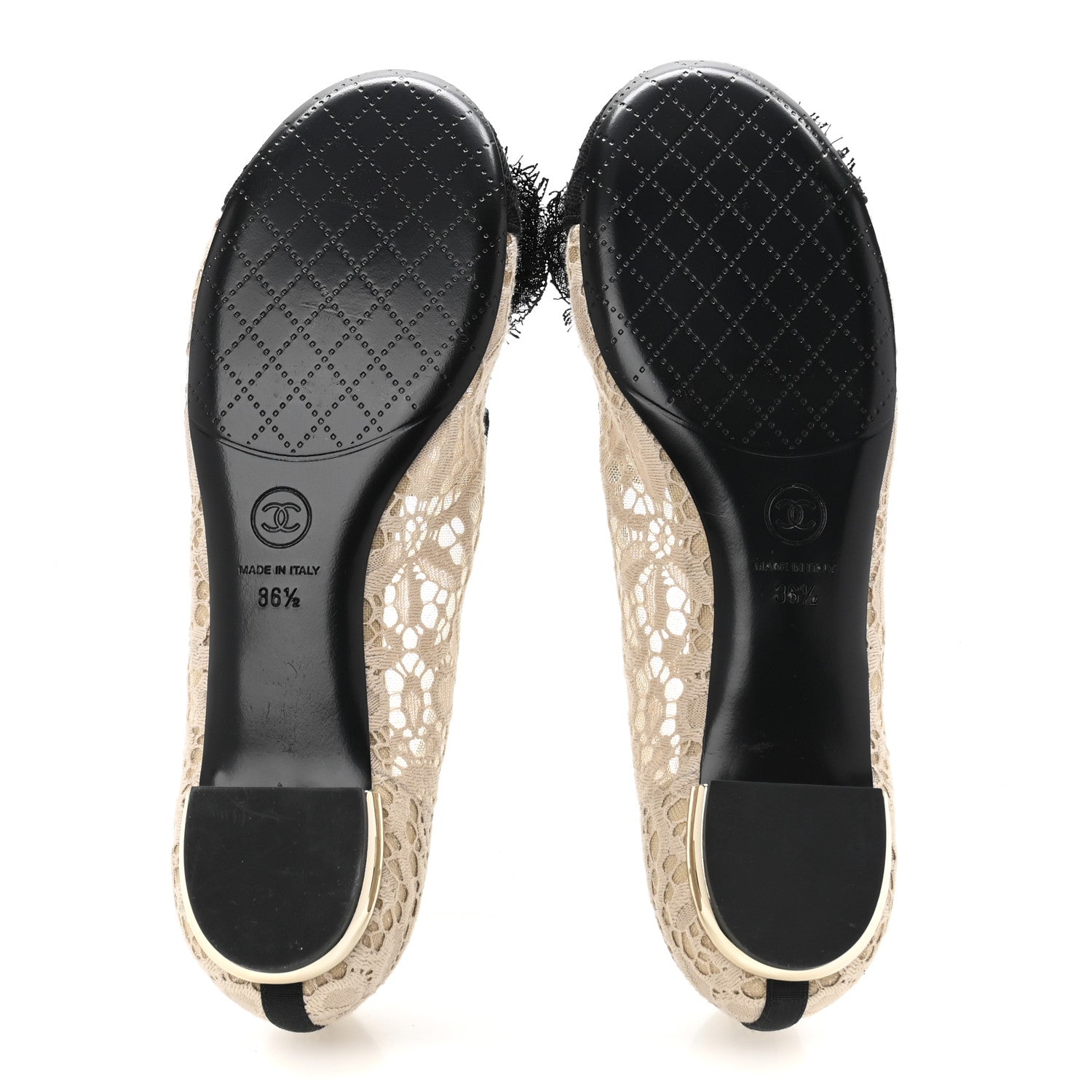 Lace Cap Toe CC Flats 36.5 Beige Black