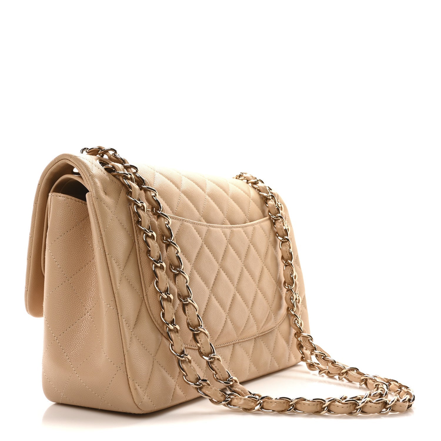 Caviar Quilted Jumbo Double Flap Beige Clair