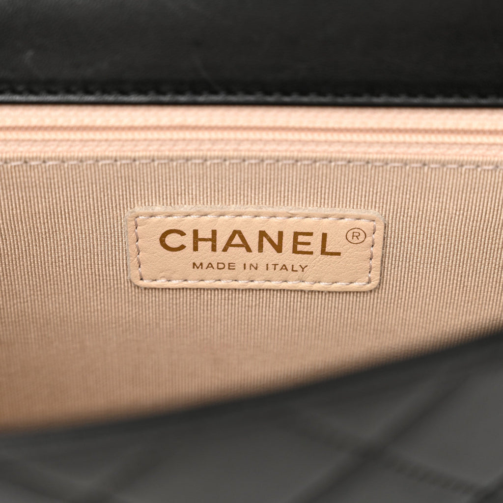 Lambskin Quilted Large Pearl Chain Flap Bag Black
