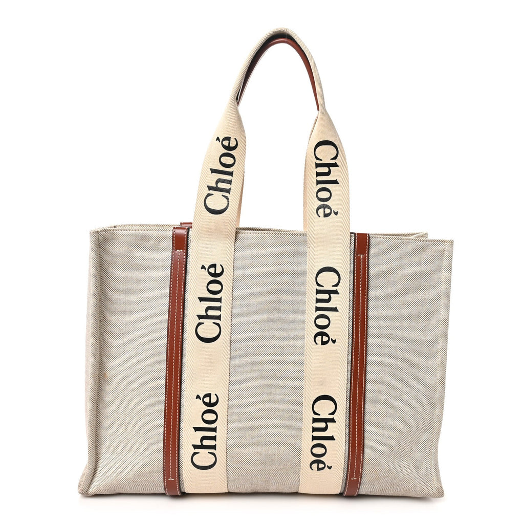 Cotton Calfskin Large Woody Ribbon Tote White Brown