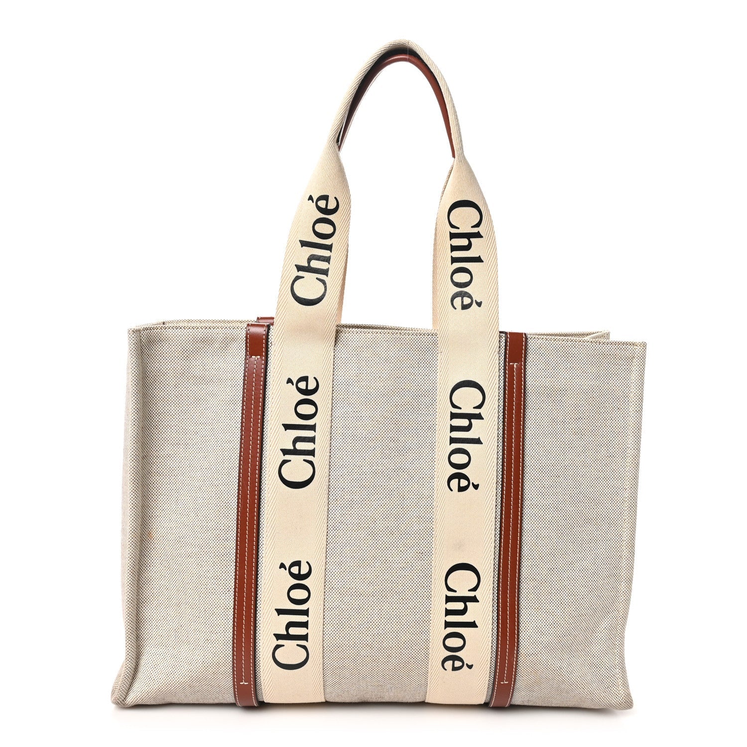 Cotton Calfskin Large Woody Ribbon Tote White Brown