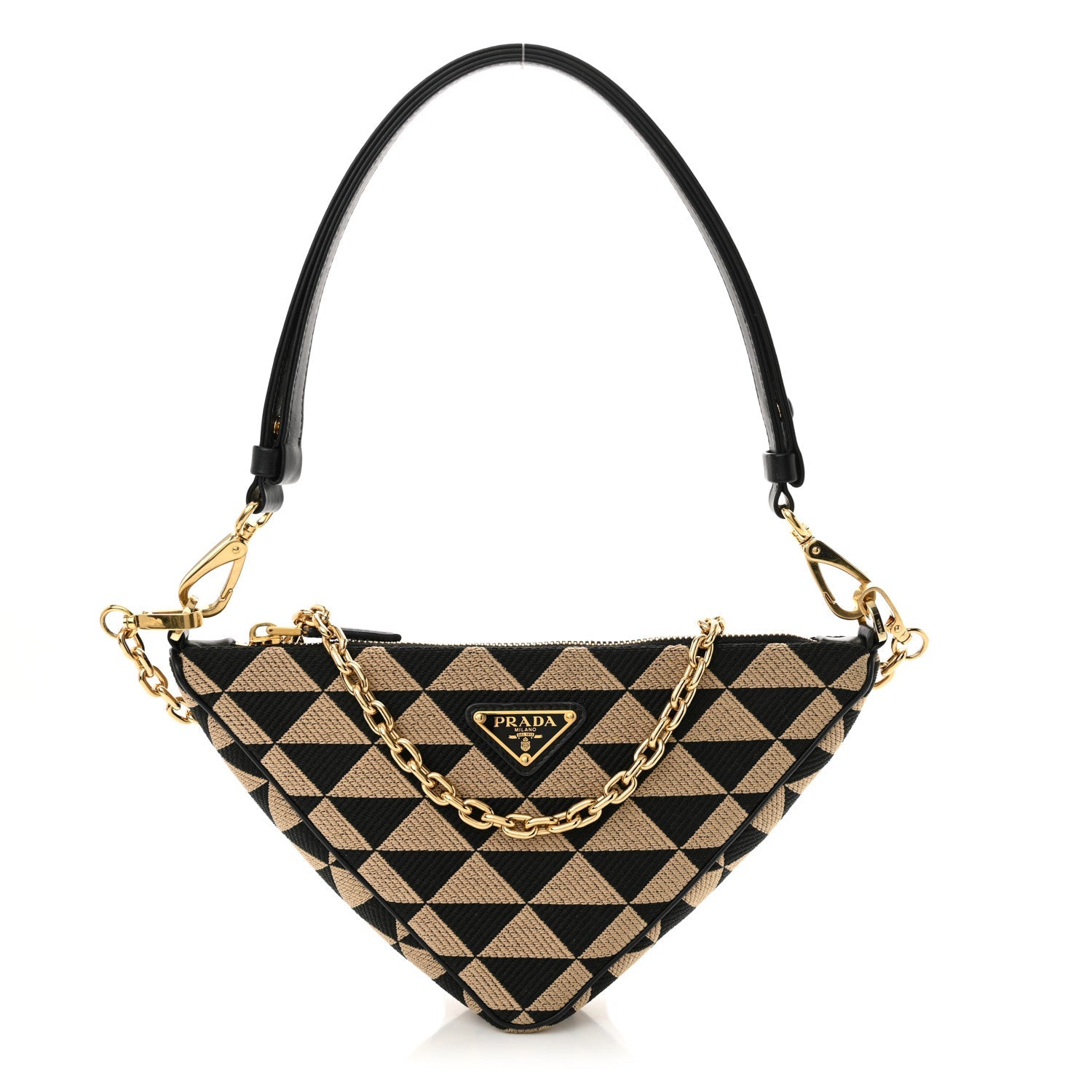 Jacquard Calfskin Triangolo Symbole Embroidered Mini Triangle Double Bag Black Corda