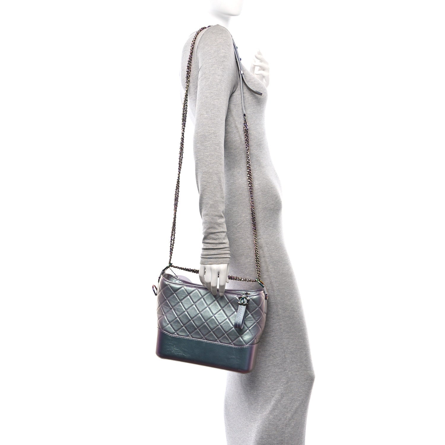 Iridescent Lambskin Calfskin Quilted Medium Gabrielle Hobo Light Purple