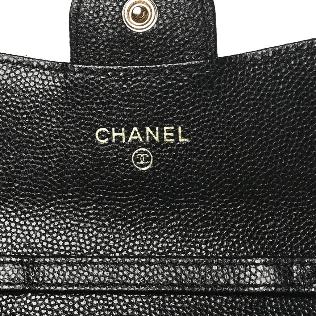 Caviar Quilted Flap  Holder On Chain Black