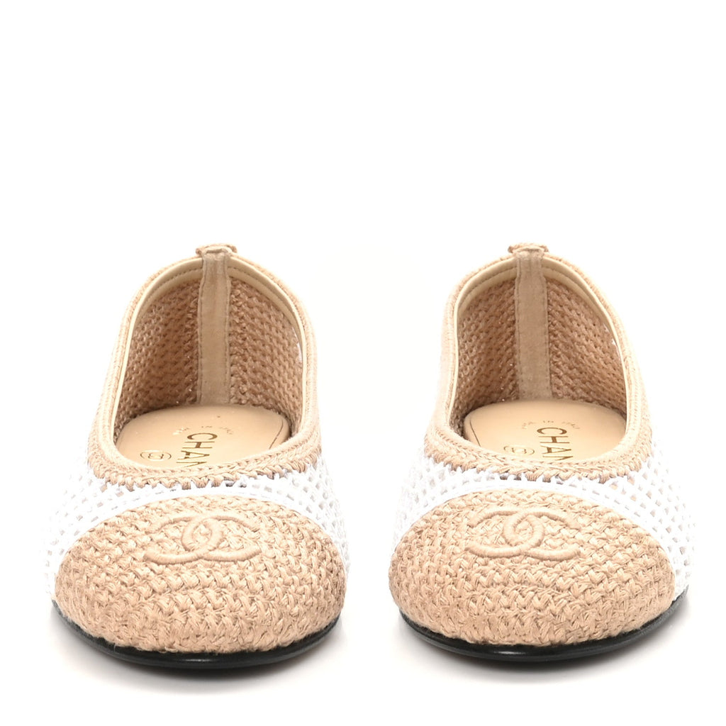 Raffia CC Cap Toe Ballerina Flats 36.5 White Beige