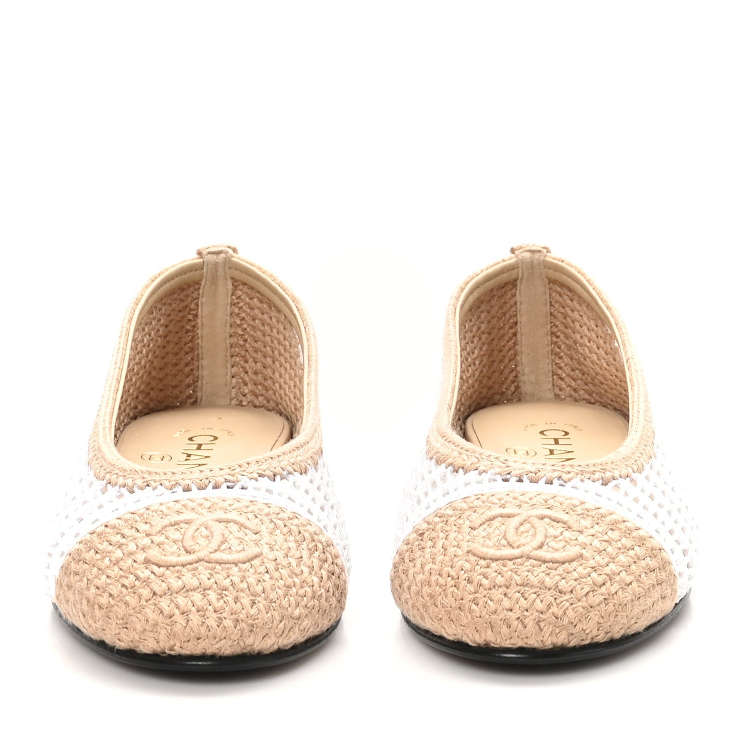 Raffia CC Cap Toe Ballerina Flats 36.5 White Beige