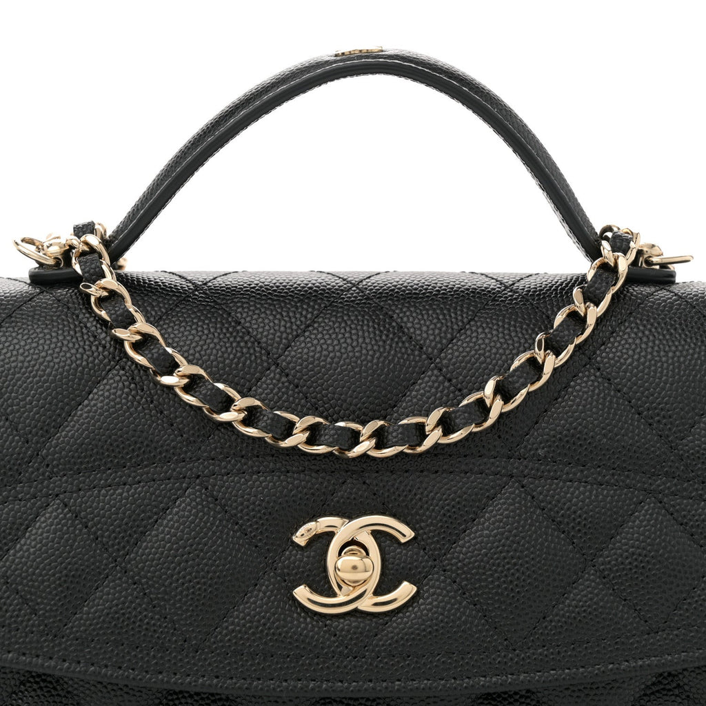 Caviar Quilted Trendy Handle Clutch With Chain Black