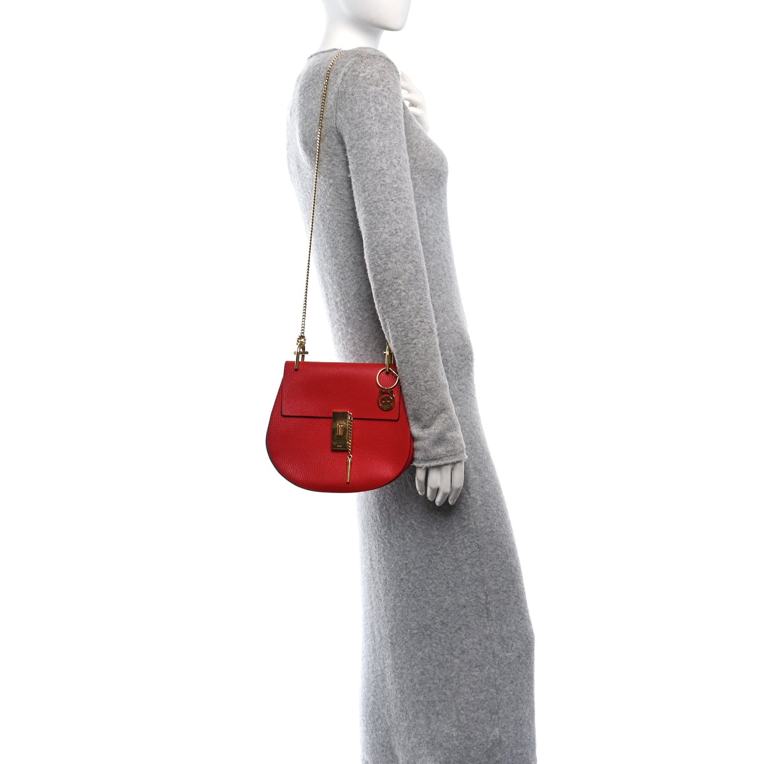 Grained Lambskin Drew Shoulder Bag Plaid Red