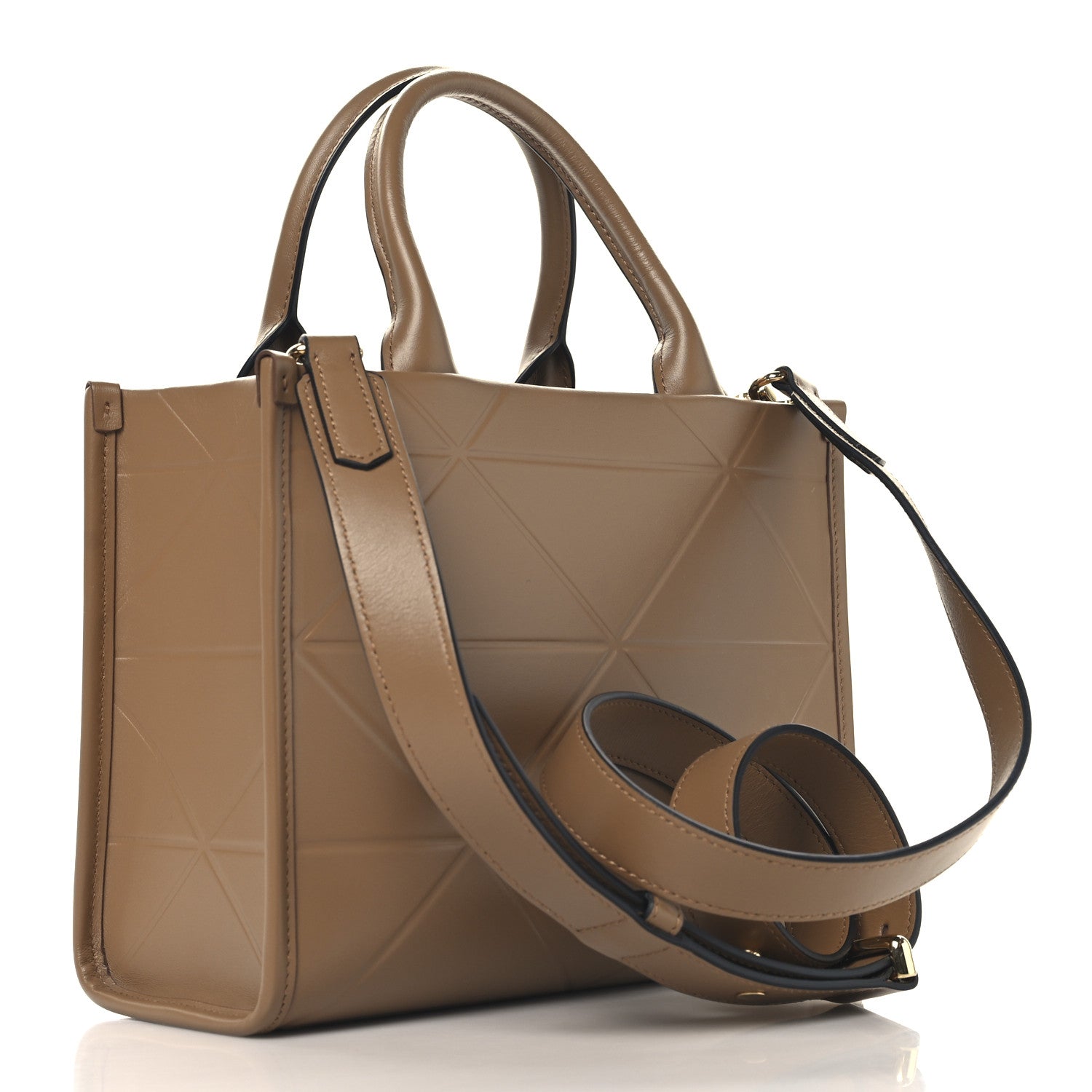Soft Calfskin Triangolo Symbole Embossed Mini Tote Caramel