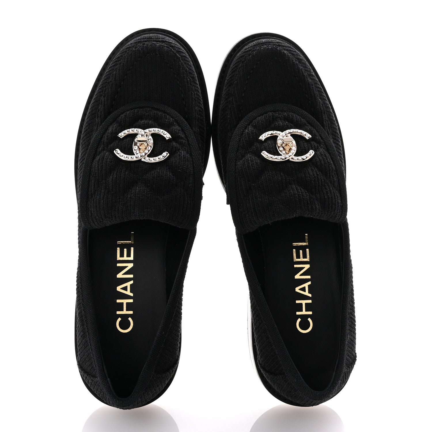 Corduroy Quilted CC Turnlock Loafers 36 Black