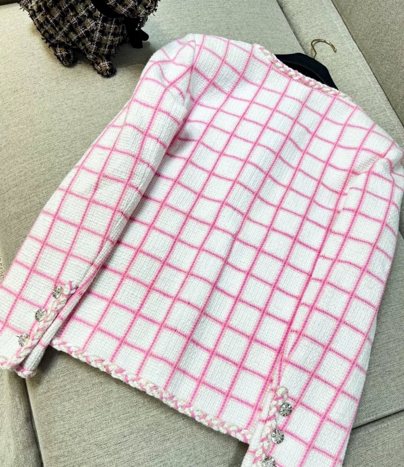 Chanel 23C pink and white four-pocket jacket
