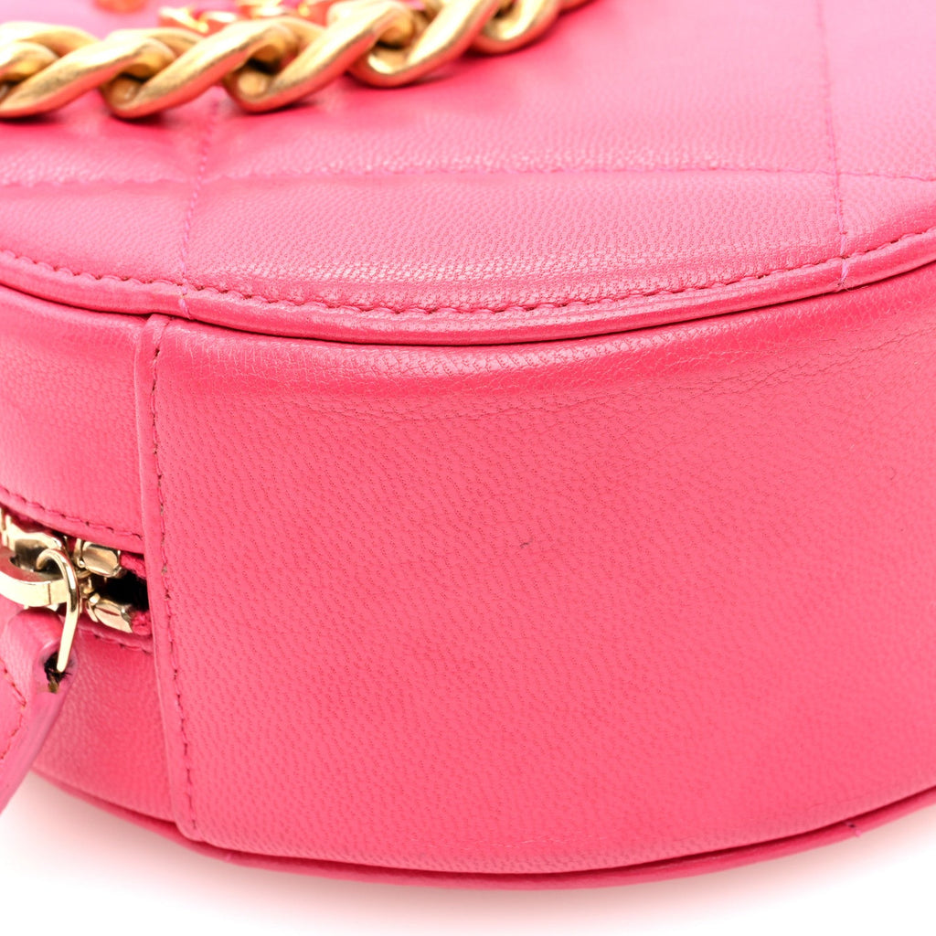 Goatskin Quilted Chanel 19 Round Clutch With Chain Dark Pink