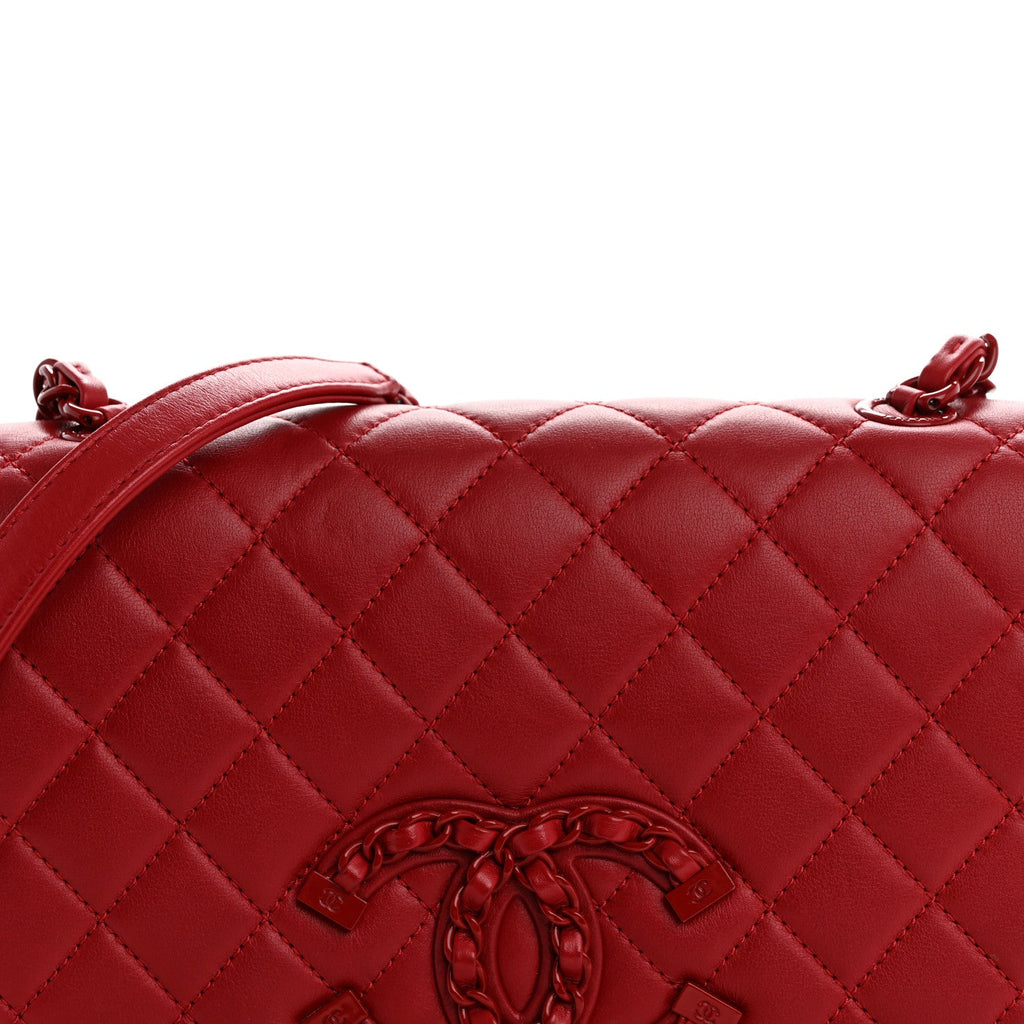 Calfskin Quilted Medium CC Filigree Flap Red