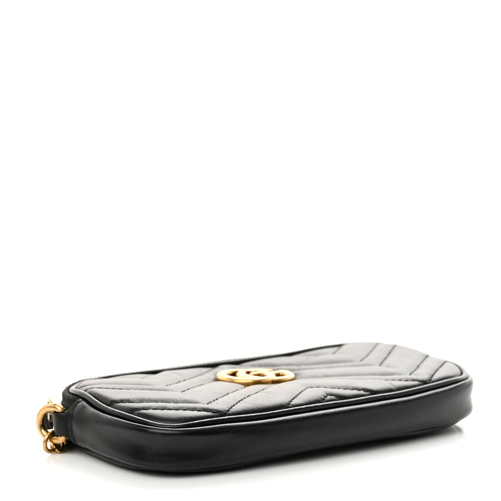 Calfskin Matelasse Mini GG Marmont Chain Crossbody Bag Black