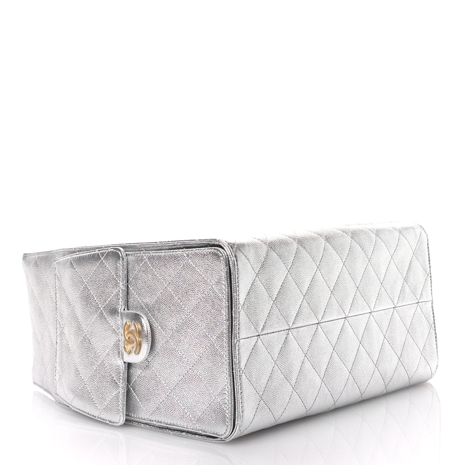 Metallic Caviar Quilted Medium Chanel 25 Handbag Silver