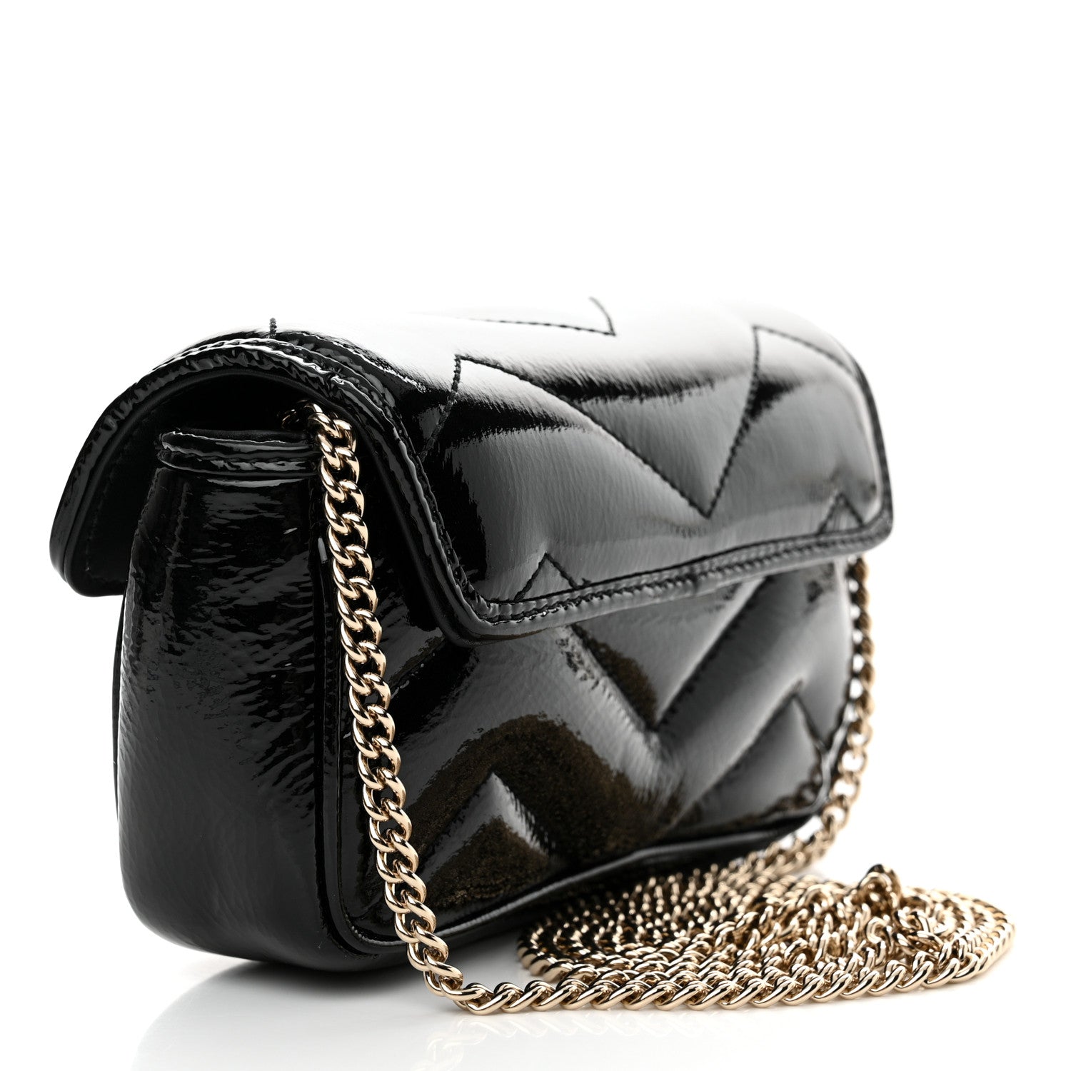 Patent Lambskin Matelasse Super Mini GG Marmont Shoulder Bag Black