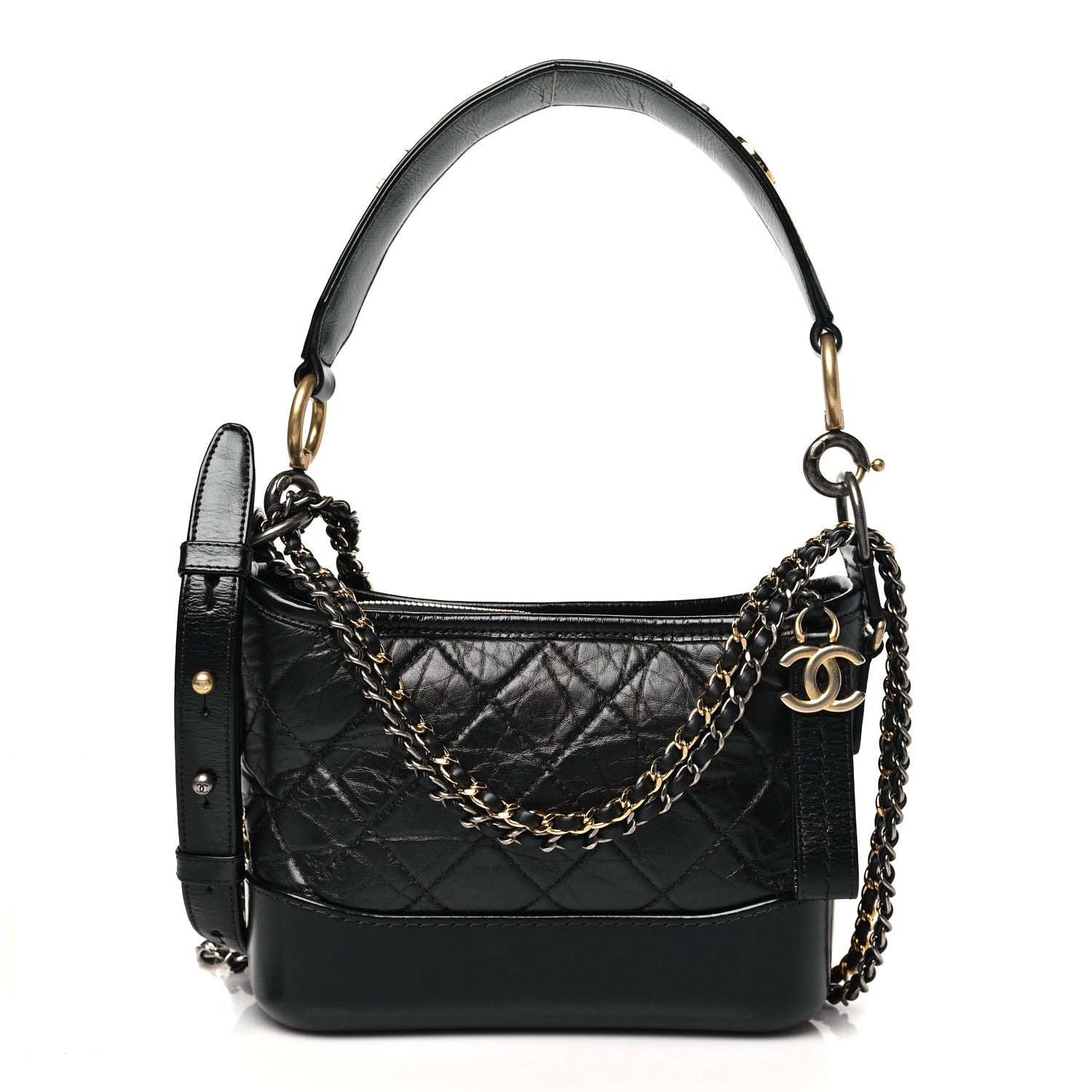 Aged Calfskin Quilted Small Gabrielle Logo Hobo Black