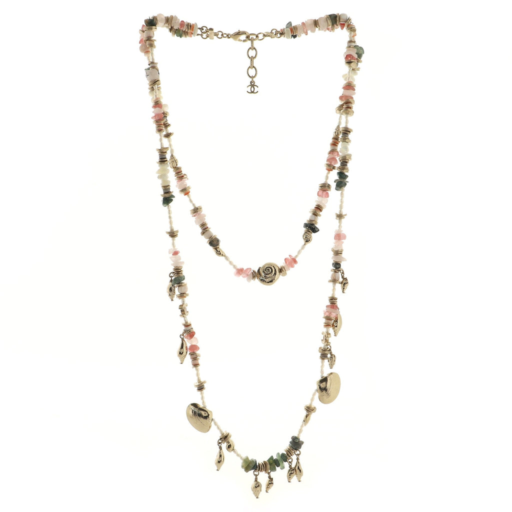 CC Seashells Double Strand Necklace Metal with Resin and Faux Pearls