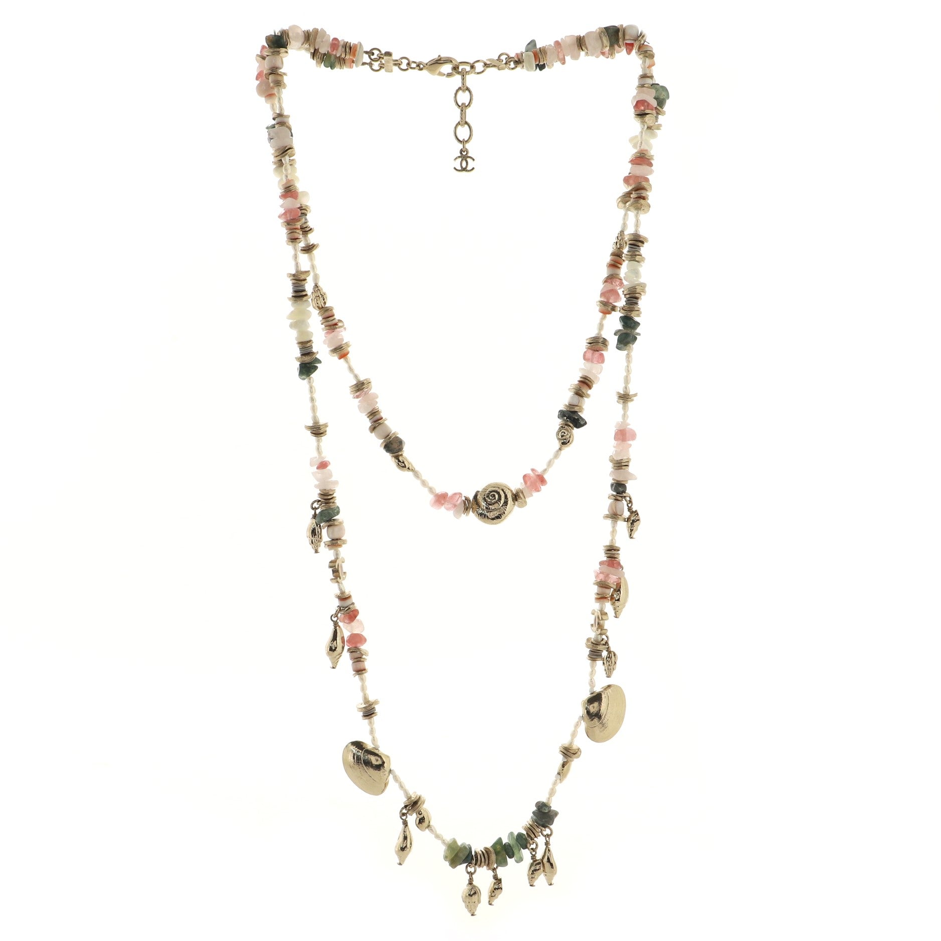CC Seashells Double Strand Necklace Metal with Resin and Faux Pearls