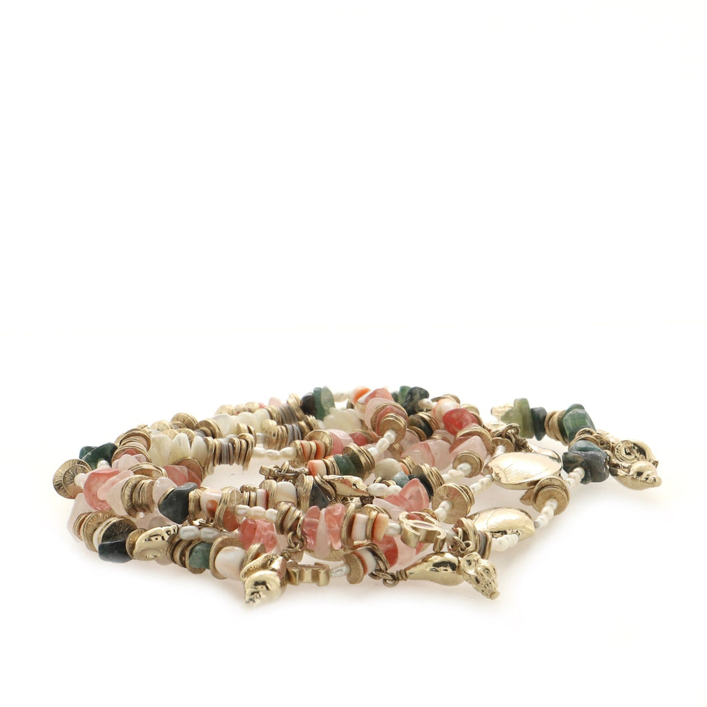 CC Seashells Double Strand Necklace Metal with Resin and Faux Pearls