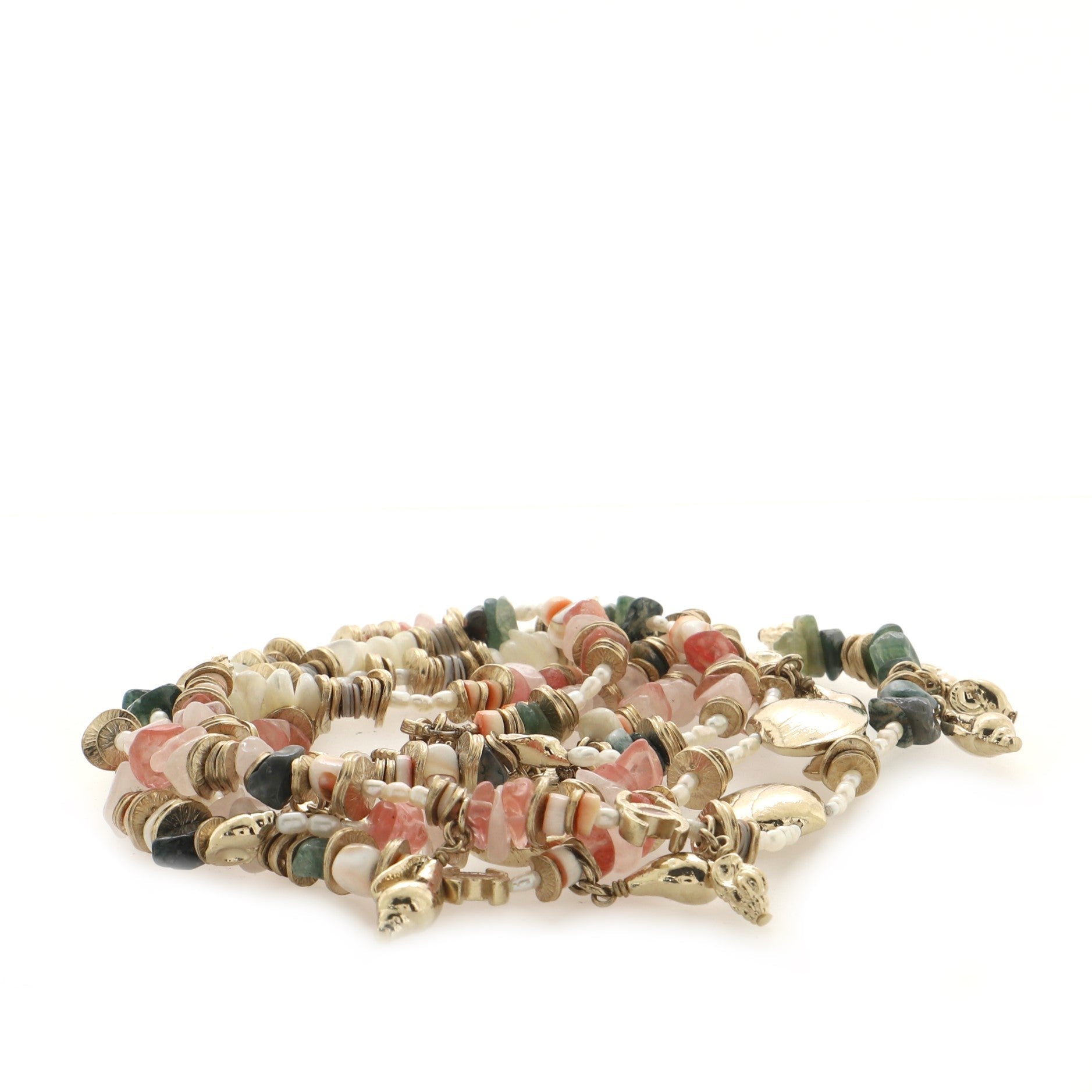CC Seashells Double Strand Necklace Metal with Resin and Faux Pearls