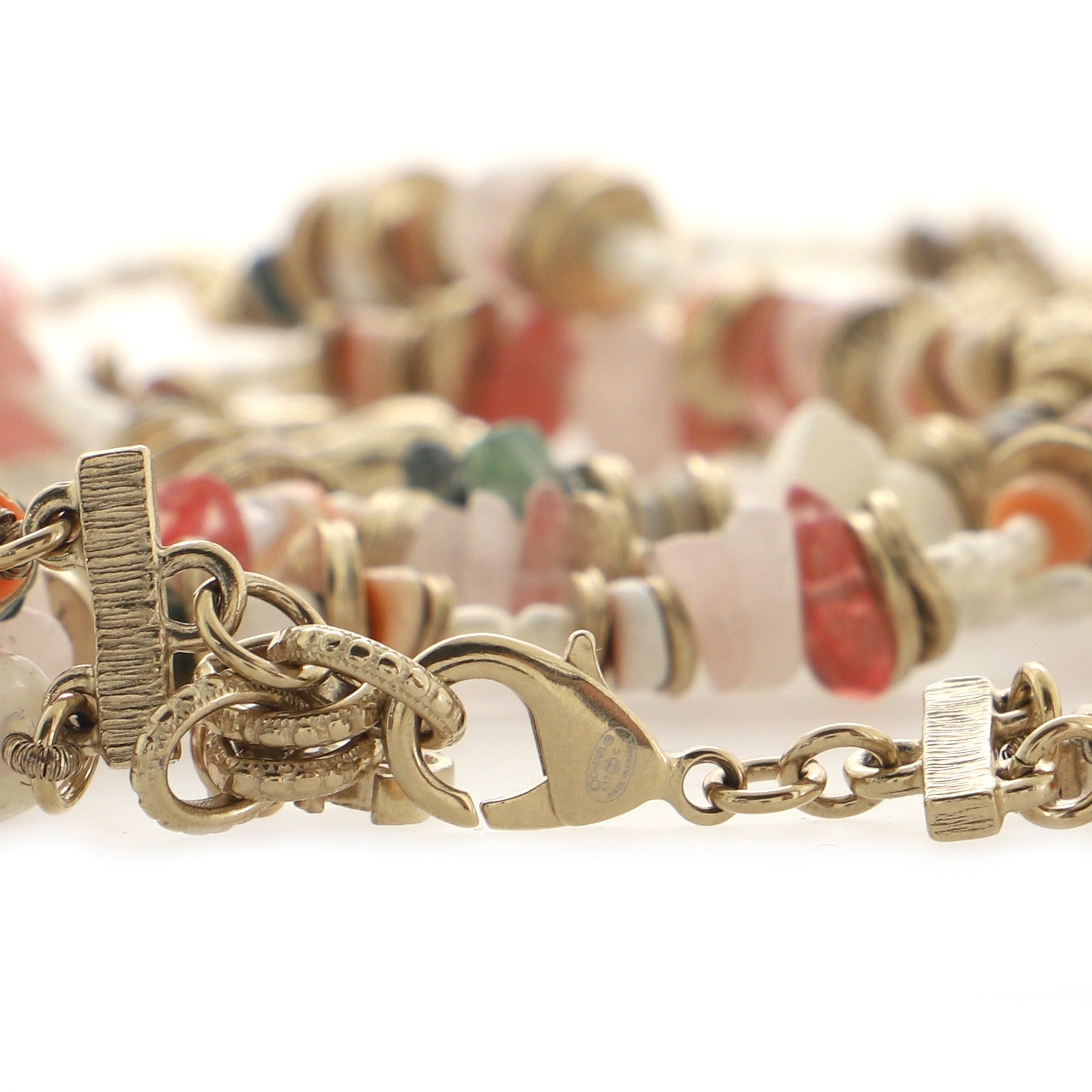 CC Seashells Double Strand Necklace Metal with Resin and Faux Pearls