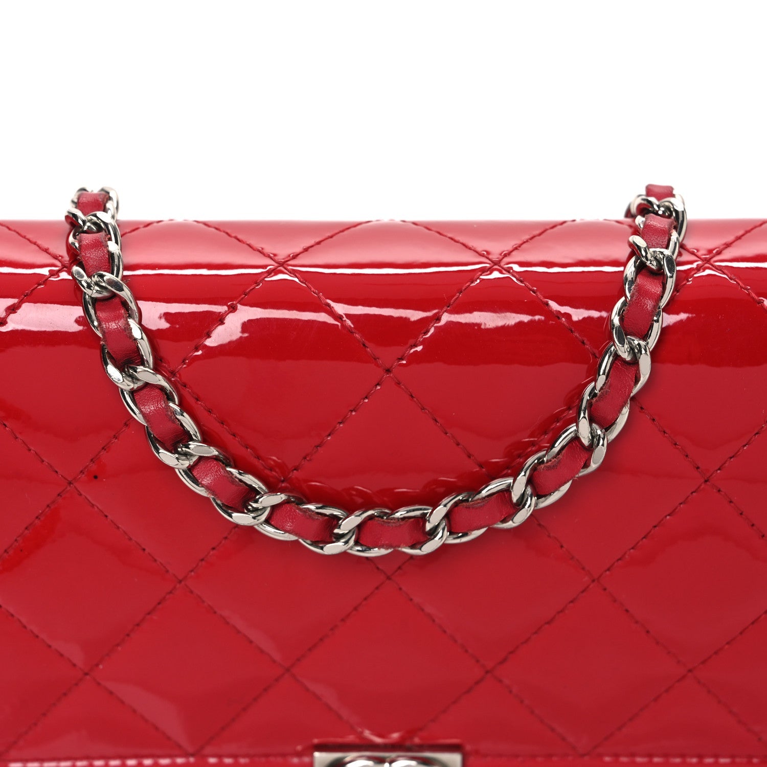 Patent Calfskin Quilted Boy Wallet On Chain WOC Red