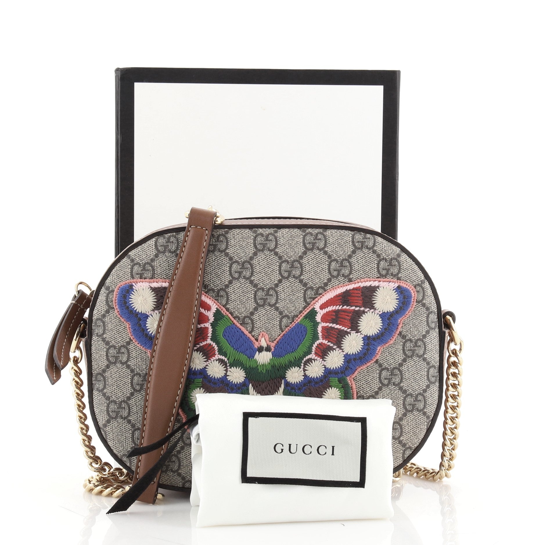 Chain Crossbody Bag Embroidered GG Coated Canvas Mini