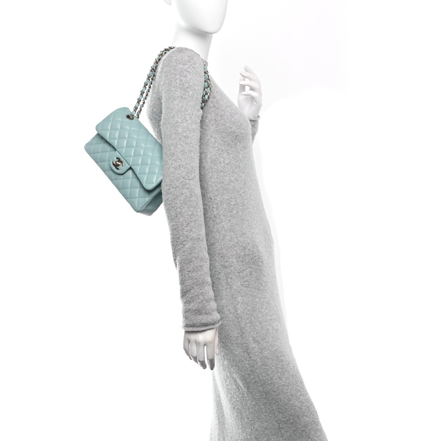Caviar Quilted Small Double Flap Light Blue