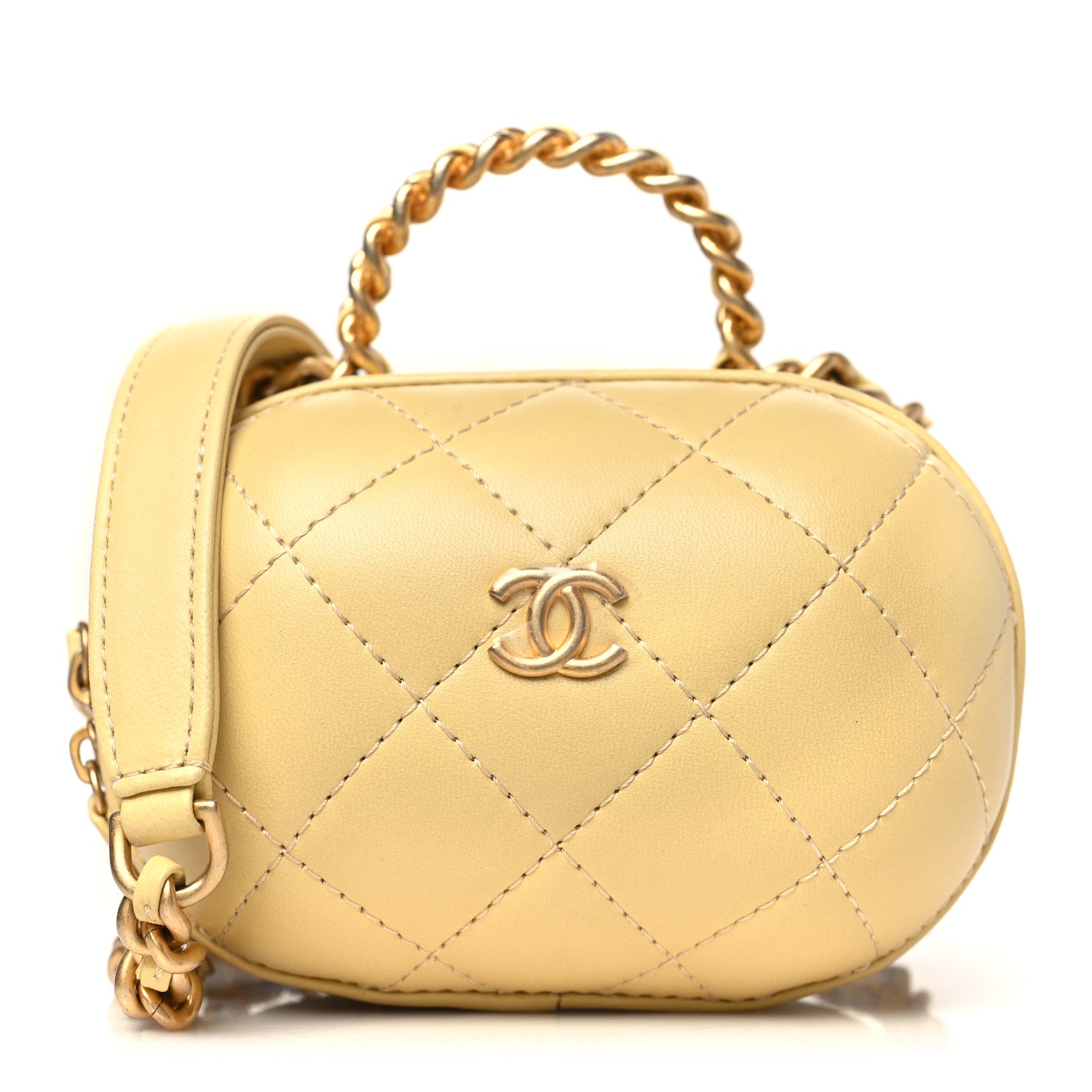 Lambskin Quilted Small CC Bubble Vanity Case With Chain Light Yellow