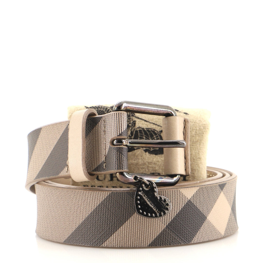 Heart Charm Belt Smoked Check Coated Canvas Medium 90
