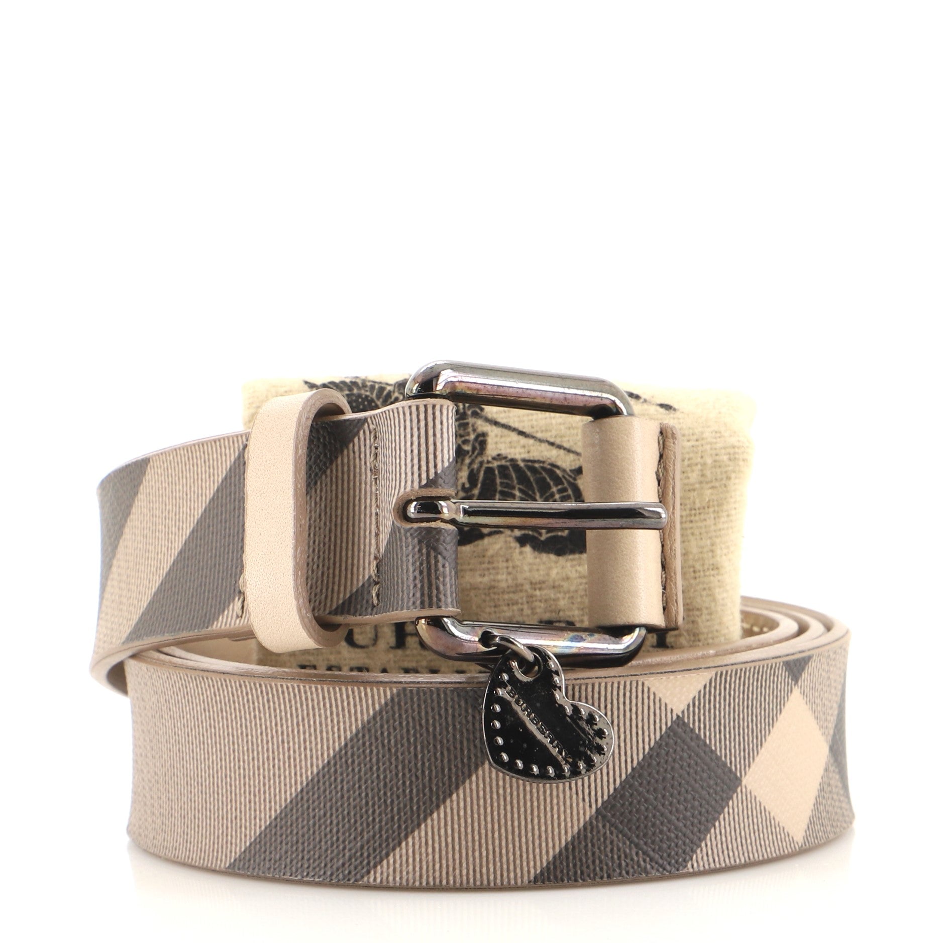 Heart Charm Belt Smoked Check Coated Canvas Medium 90