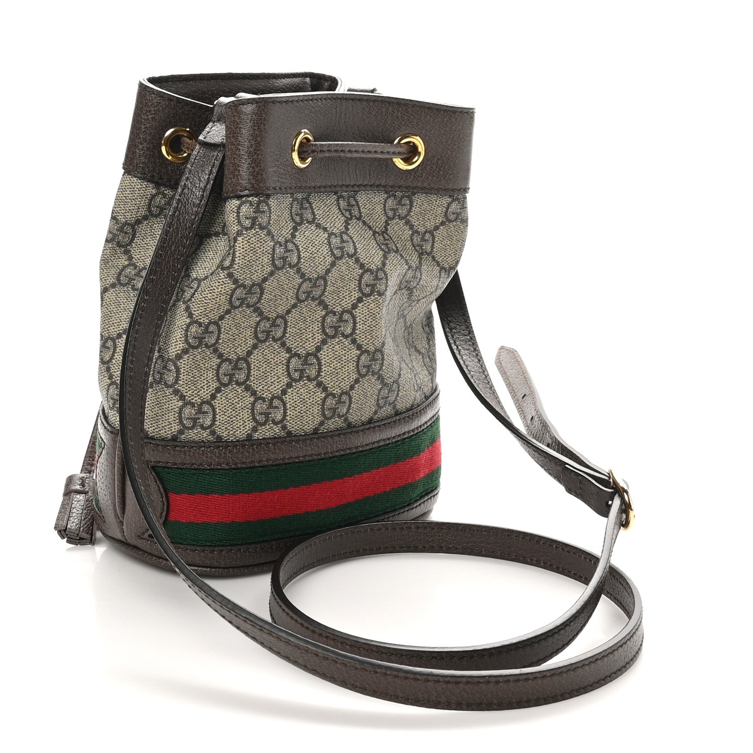 GG Supreme Monogram Web Mini Ophidia Bucket Bag Brown