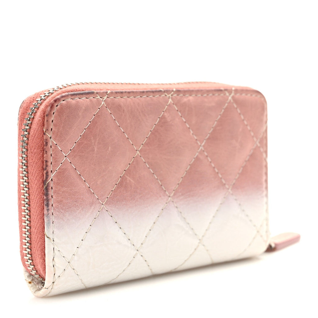 Ombre Patent Calfskin Quilted Small Zip Around Coin Purse Pink White
