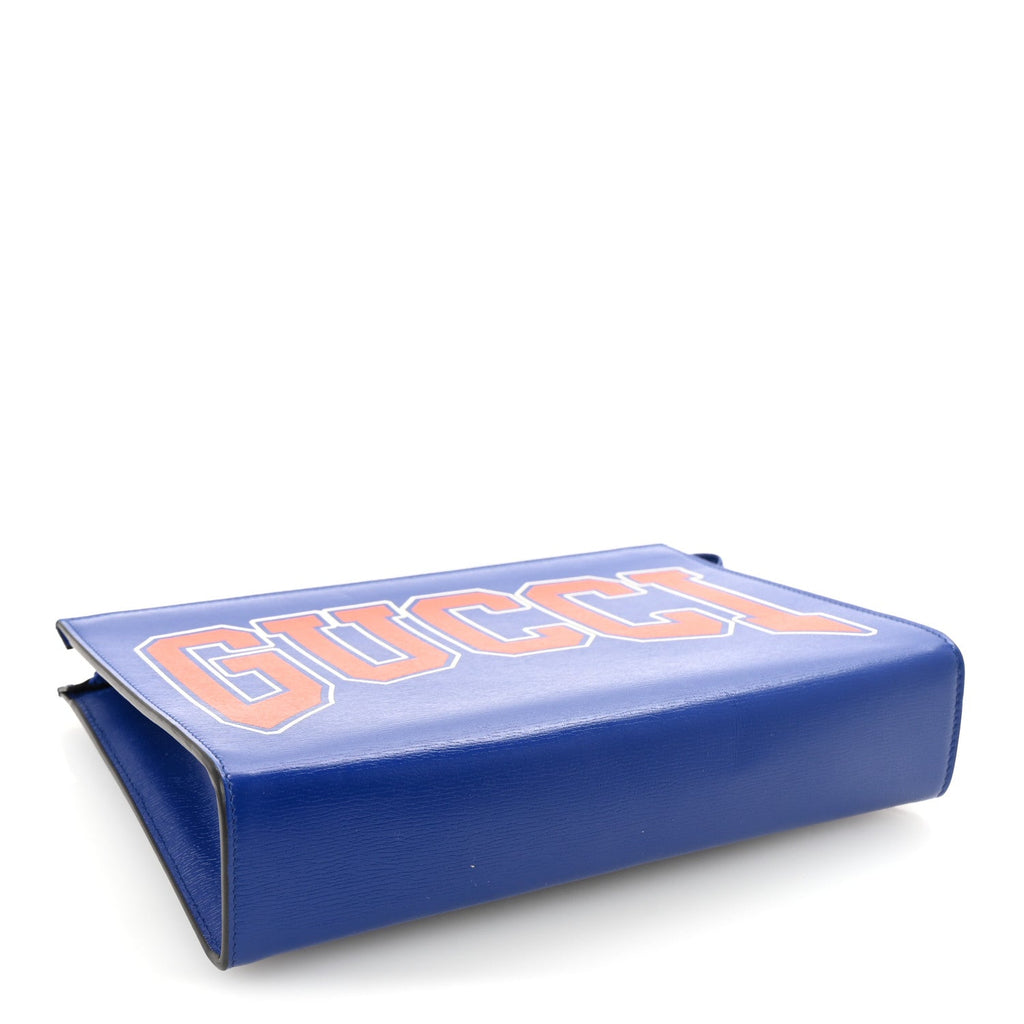 New Shanghai Calfskin Interlocking G Logo Wristlet Clutch Cobalt Blue Orange