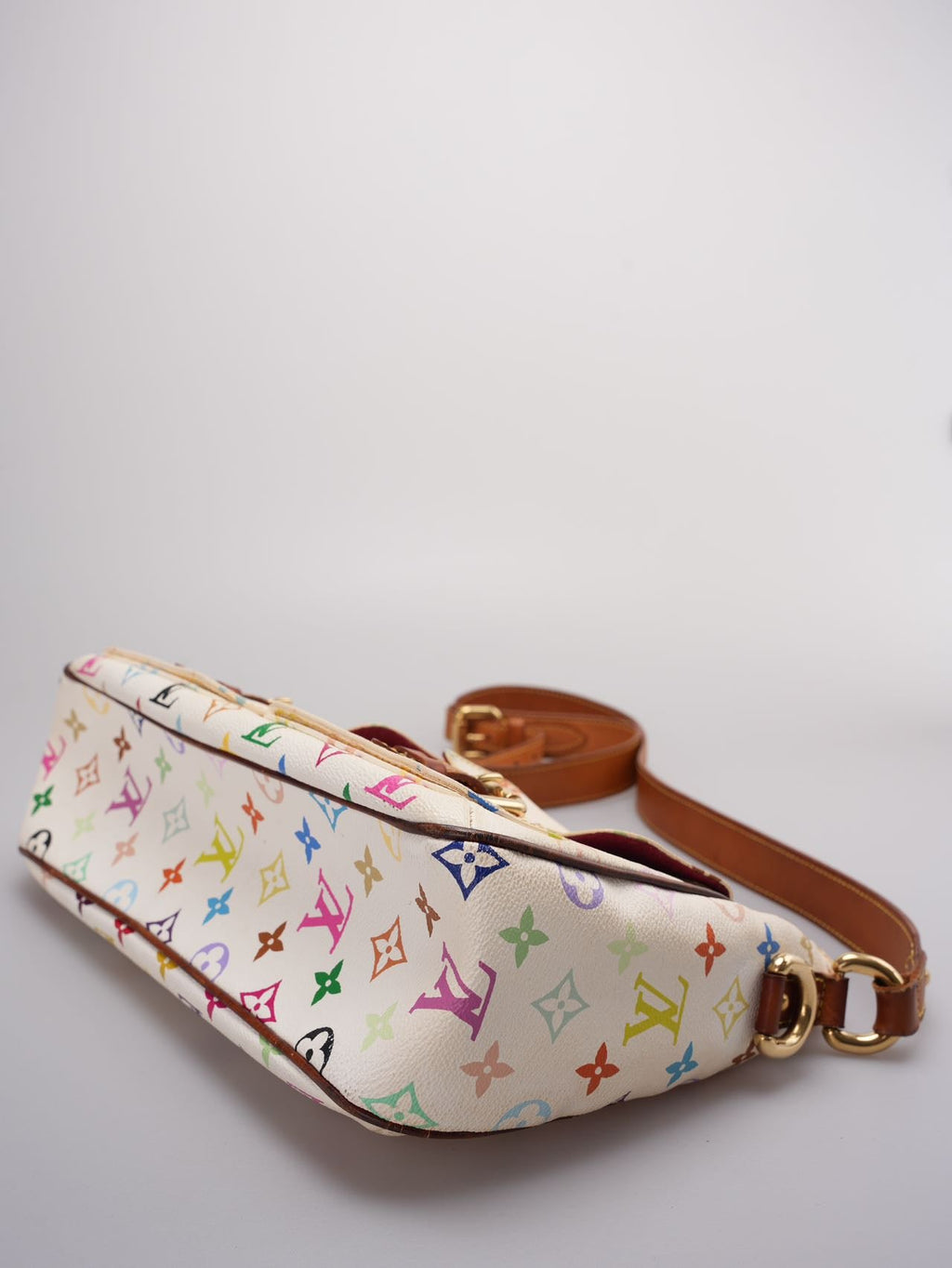 Louis Vuitton Takashi Murakami White Multicolore Monogram Coated Canvas Petit Noe Bag Gold Hardware