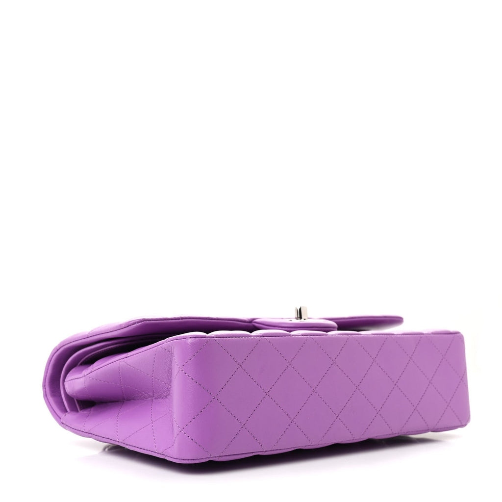 Lambskin Quilted Medium Double Flap Purple