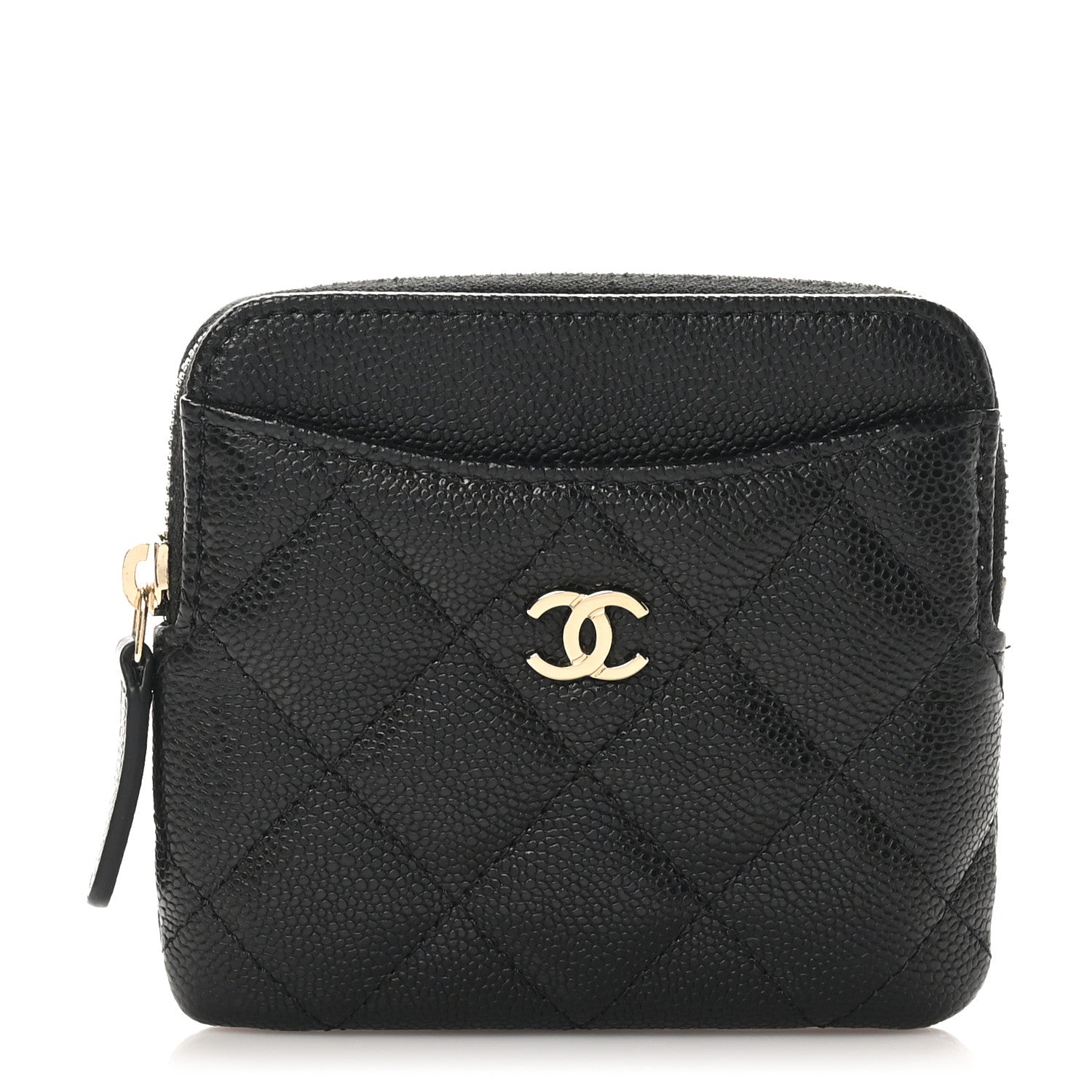 Caviar Quilted Zip  Holder Wallet Black