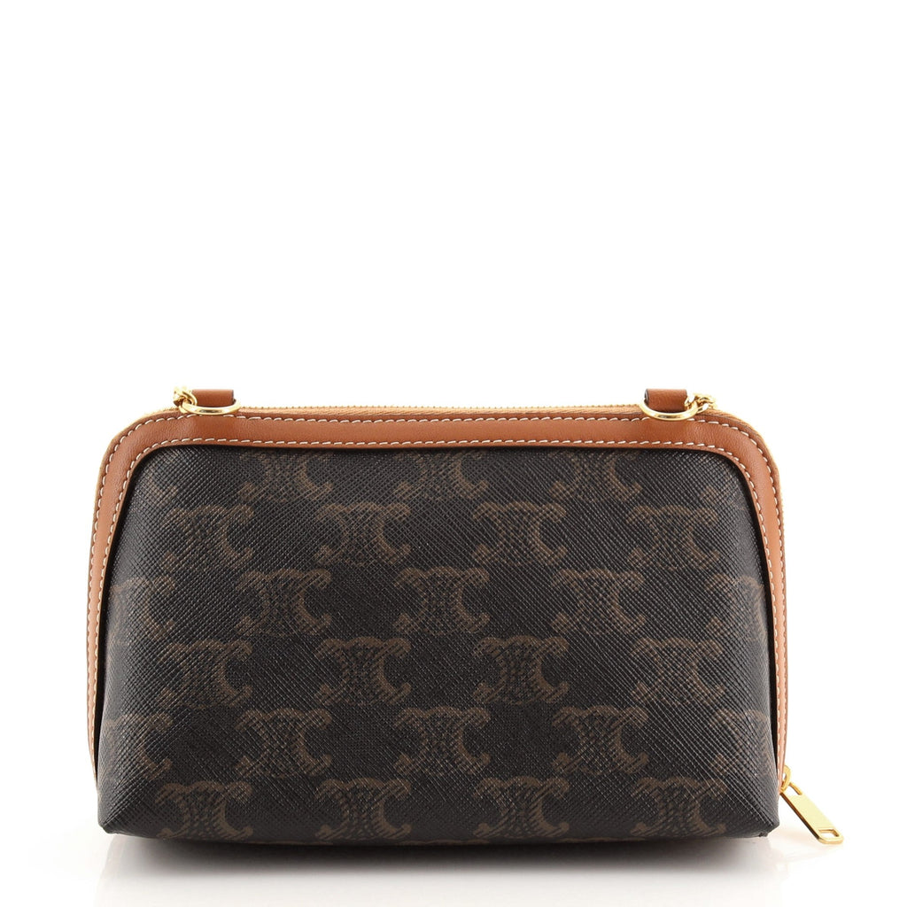 Zip Around Chain Clutch Embroidered Triomphe Coated Canvas
