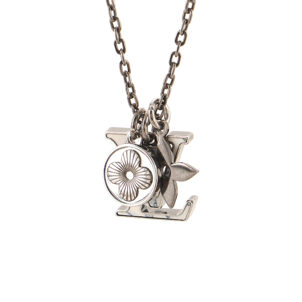 LV Initials Pendant Necklace Metal with Synthetic Stone