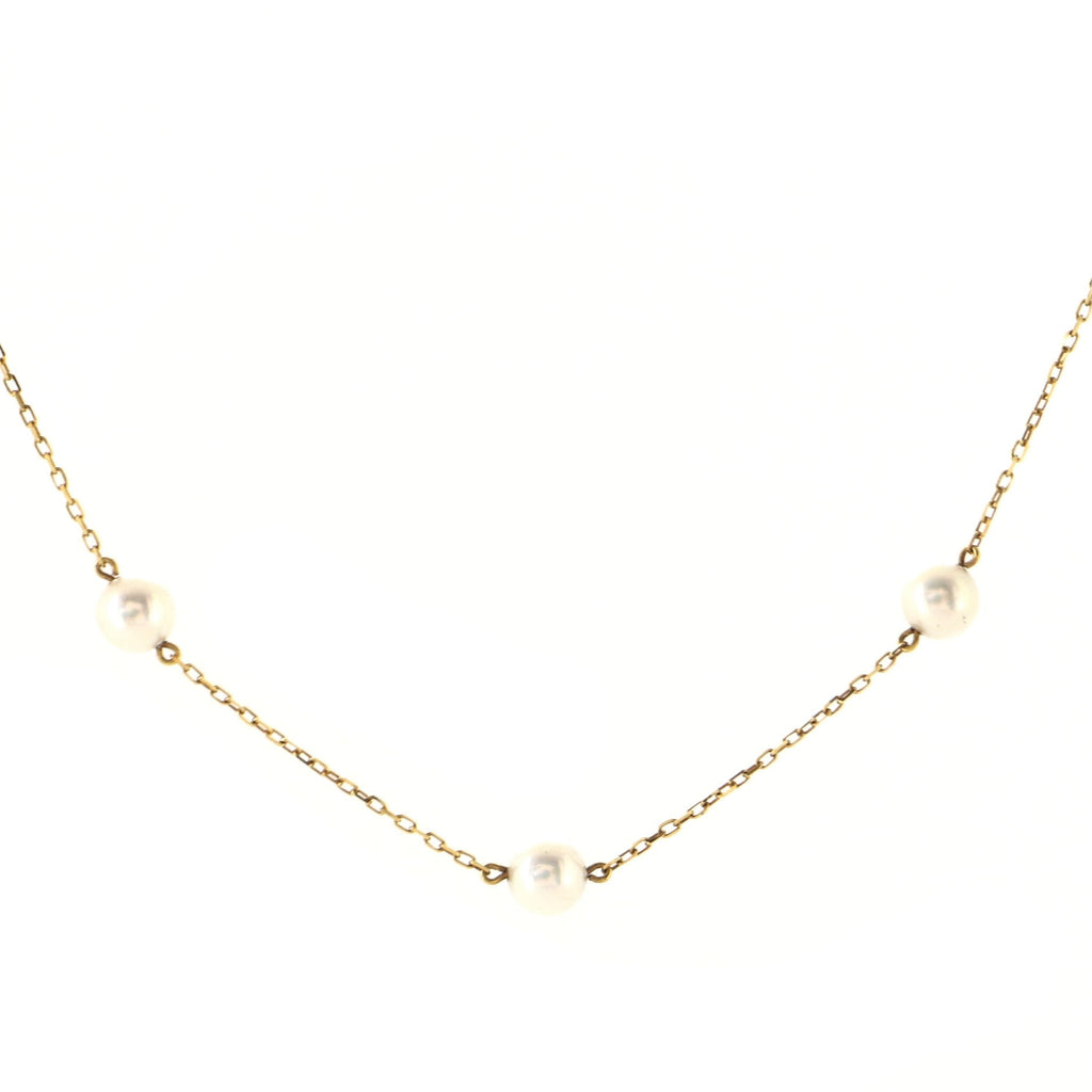 Pearl Station Necklace 18K Yellow Gold with Cultured Pearls