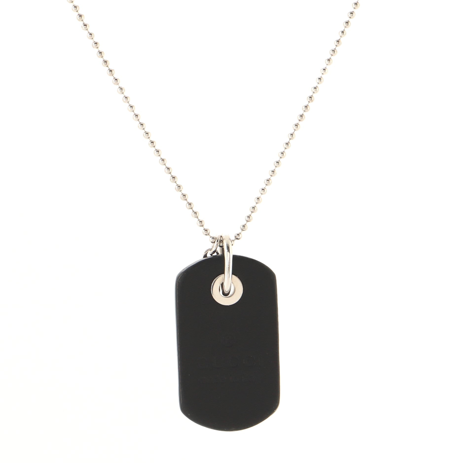 Zodiac Dog Tag Pendant Necklace 18K White Gold with Diamonds and Leather