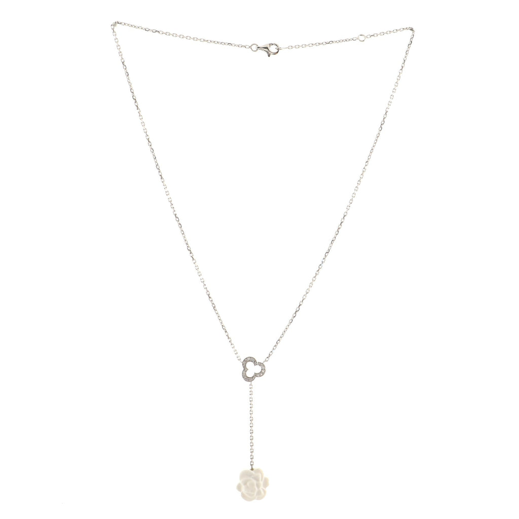 Camelia Lariat Necklace 18K White Gold with Diamonds and Agate