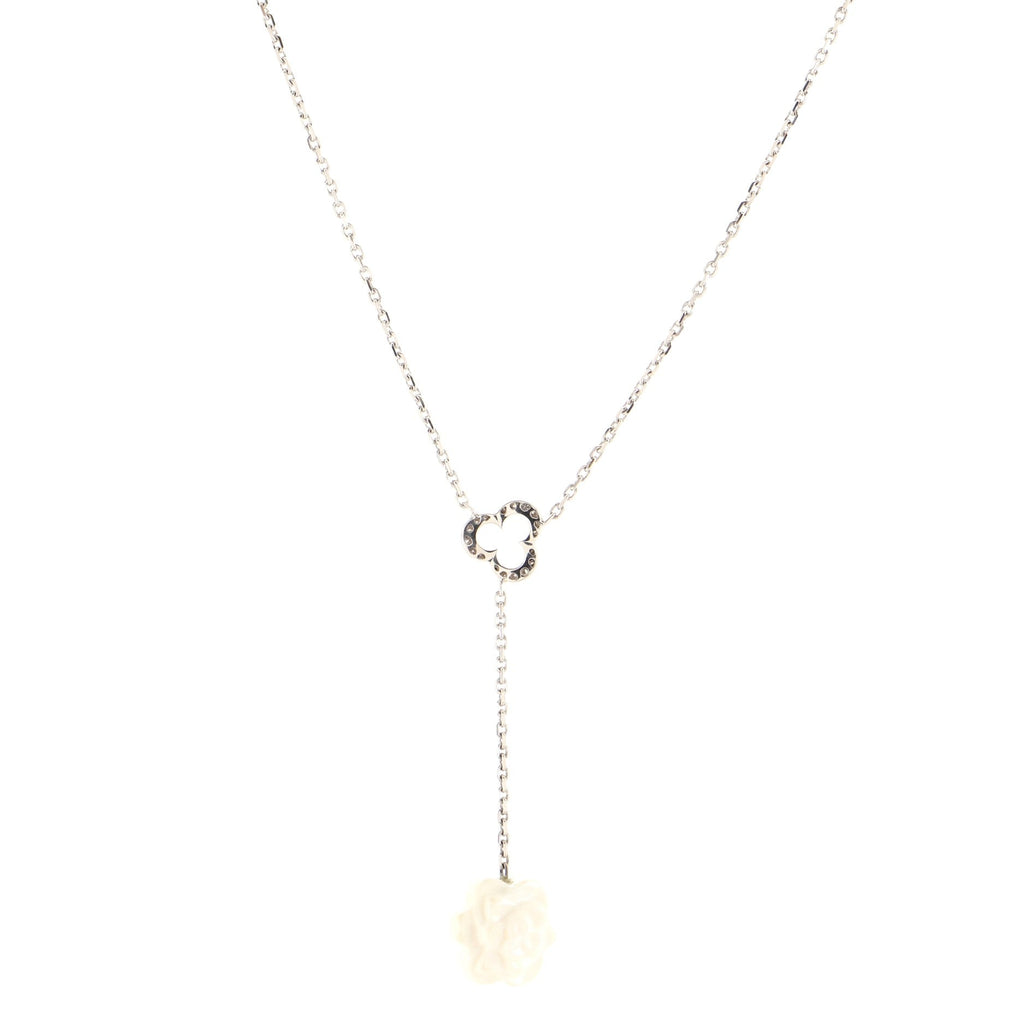 Camelia Lariat Necklace 18K White Gold with Diamonds and Agate